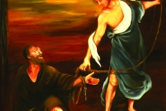 Leonessa, Santuario, San Giuseppe liberato dalla tortura del gancio, 100x150 cm, Massimo Bigioni, 2011.